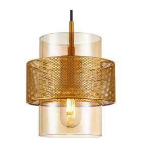 Vinoti Cylindrical Pendant Ceiling Light Gold Amber-2