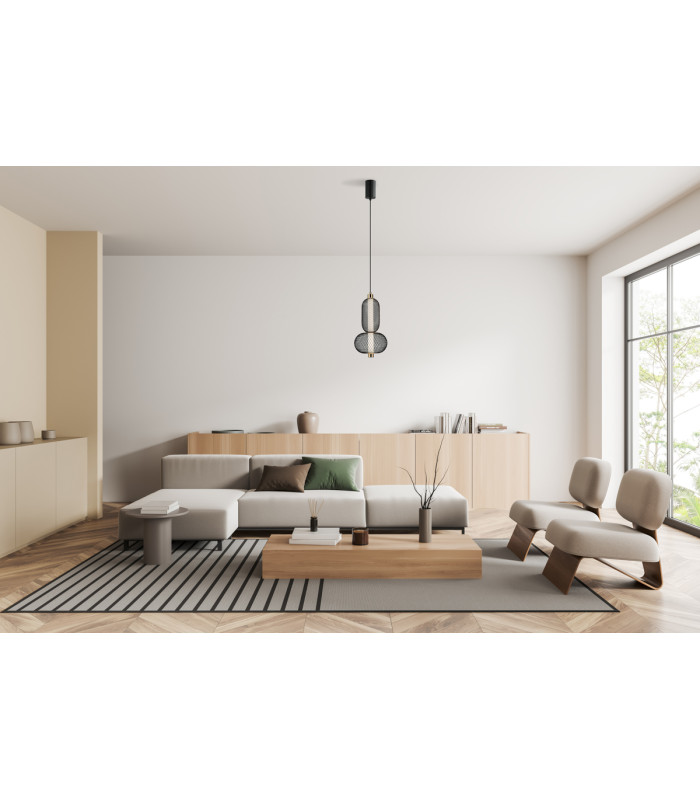 Marco Wire Frame Pendant Ceiling Light Black 3000K Warm White-5
