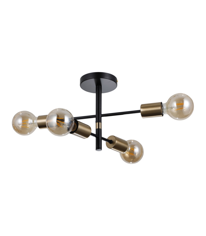 Piansi Multi Arm Semi Flush Ceiling Lamp Matt Black Honey Brass 4xE27-1