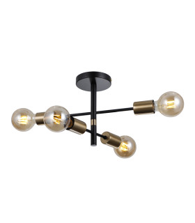 Piansi Multi Arm Semi Flush Ceiling Lamp Matt Black Honey Brass 4xE27-2