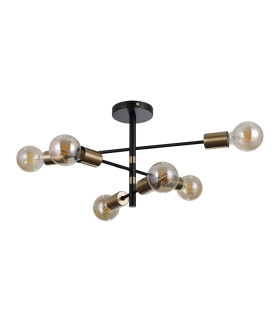 Piansi Multi Arm Semi Flush Ceiling Lamp Matt Black Honey Brass 6xE27-1