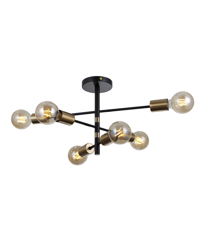 Piansi Multi Arm Semi Flush Ceiling Lamp Matt Black Honey Brass 6xE27-2