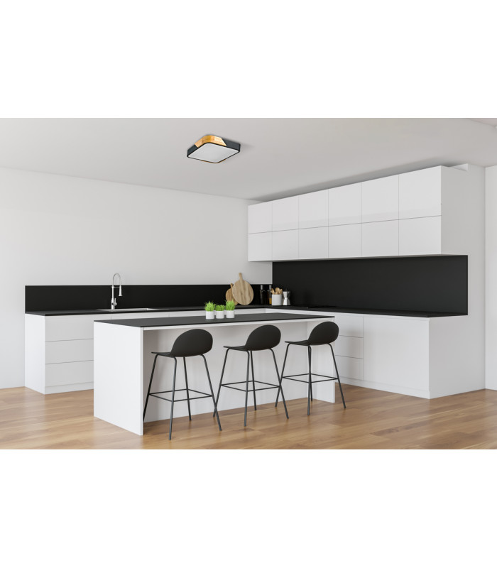 Santer Decorative Flush Ceiling Light Wood Black 3000K Warm White-5
