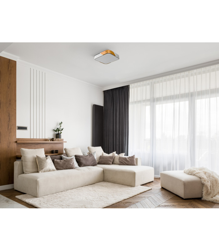 Santer Decorative Flush Ceiling Light Wood White 3000K Warm White-5