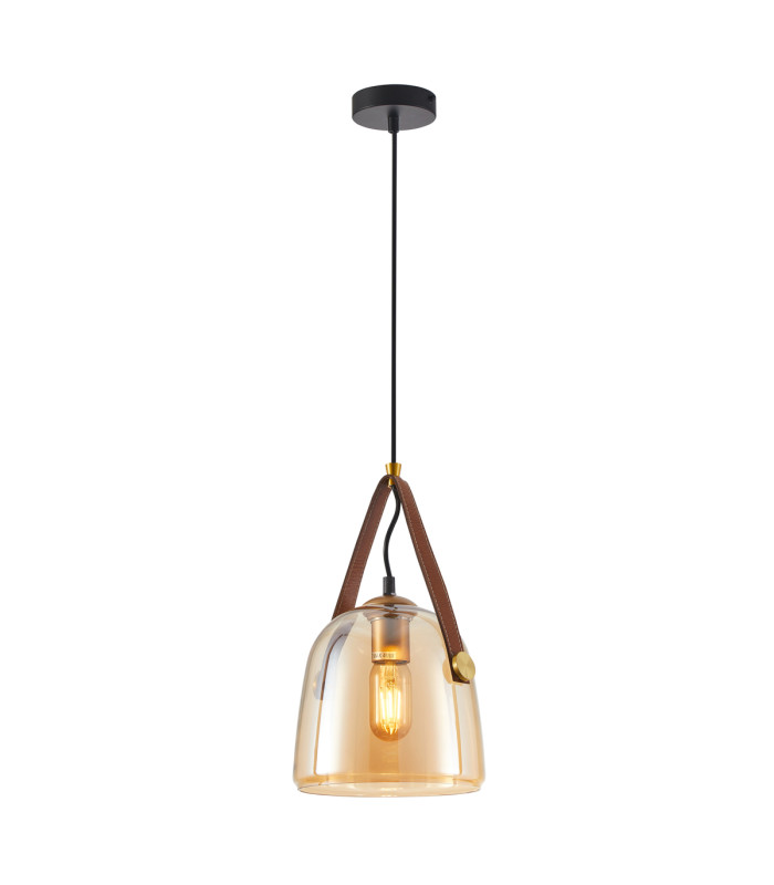 Solta Dome Pendant Ceiling Light Black Amber-1