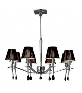 Ceiling Pendant Round 8 Light E14, Polished Chrome with Black Shades And Black Crystal - 1
