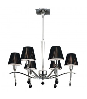 Ceiling Pendant Round 6 Light E14, Polished Chrome with Black Shades And Black Crystal - 1