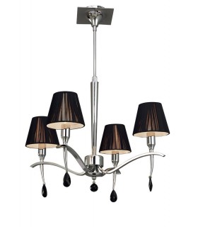 Ceiling Pendant Round 4 Light E14, Polished Chrome with Black Shades And Black Crystal - 1