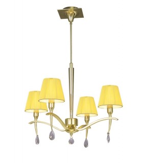 Ceiling Pendant Round 4 Light E14, Polished Brass with Amber Cream Shades And Clear Crystal - 1
