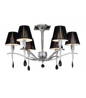 Semi Flush Ceiling Round 6 Light E14, Polished Chrome with Black Shades And Black Crystal - 1