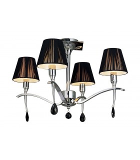 Semi Flush Ceiling Round 4 Light E14, Polished Chrome with Black Shades And Black Crystal - 1