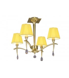 Semi Flush Ceiling Round 4 Light E14, Polished Brass with Amber Cream Shades And Clear Crystal - 1