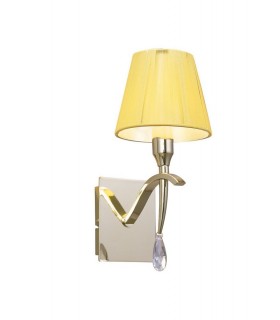 Wall Lamp Switched 1 Light E14, Polished Brass with Amber Cream Shade And Clear Crystal - 1
