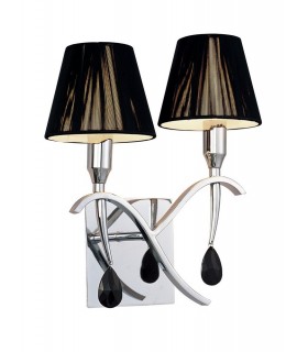 Wall Lamp Switched 2 Light E14, Polished Chrome with Black Shades And Black Crystal - 1