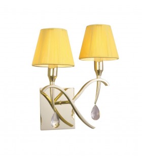 Wall Lamp Switched 2 Light E14, Polished Brass with Amber Cream Shades And Clear Crystal - 1