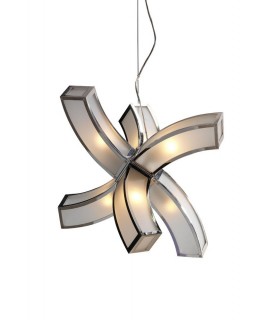 E27 Ceiling Pendant 6 arms 6 Light E27, Polished Chrome, White Acrylic - 1