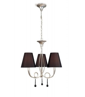 Ceiling Pendant 3 Light E14, Silver Painted with Black Shades & Black Glass Droplets - 1