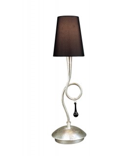 Table Lamp 1 Light E14, Silver Painted with Black Shade & Black Glass Droplets - 1