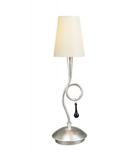 Table Lamp 1 Light E14, Silver Painted with Cream Shade & Black Glass Droplets - 1