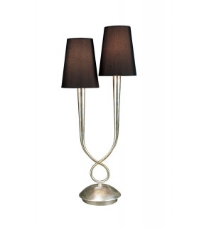 Table Lamp 2 Light E14, Silver Painted with Black Shades - 1