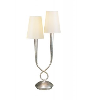 Table Lamp 2 Light E14, Silver Painted with Cream Shades - 1