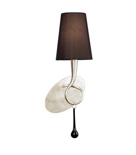Wall Lamp Switched 1 Light E14, Silver Painted with Black Shade & Black Glass Droplets - 1