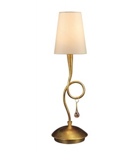 Table Lamp 1 Light E14, Gold Painted with Cream Shade & Amber Glass Droplets - 1