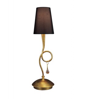 Table Lamp 1 Light E14, Gold Painted with Black Shade & Amber Glass Droplets - 1