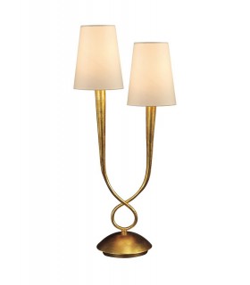 Table Lamp 2 Light E14, Gold Painted with Cream Shades - 1