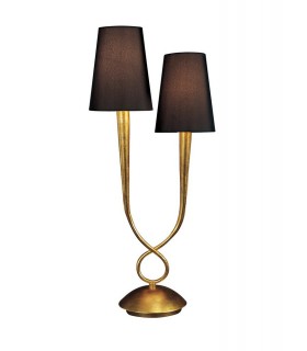 Table Lamp 2 Light E14, Gold Painted with Black Shades - 1