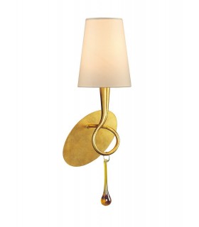 Wall Lamp Switched 1 Light E14, Gold Painted with Cream Shade & Amber Glass Droplets - 1