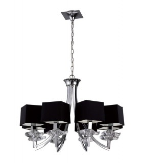 Ceiling Pendant 8 Light E14, Polished Chrome with Black Shades - 1