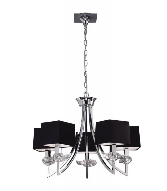 Ceiling Pendant 5 Light E14, Polished Chrome with Black Shades - 1