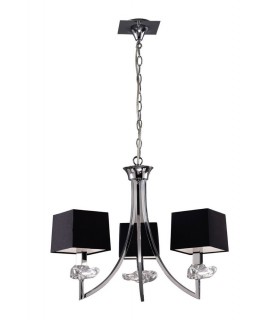 Ceiling Pendant 3 Light E14, Polished Chrome with Black Shades - 1