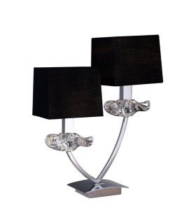 Table Lamp 2 Light E14, Polished Chrome with Black Shades - 1