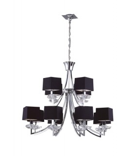 Ceiling Pendant 2 Tier 12 Light E14, Polished Chrome with Black Shades - 1