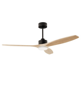 Stem 133cm Ceiling Fan Black With Light Wood Blades Sandblasted LED 20.2W CCT 3000-4000-5000K On-Off