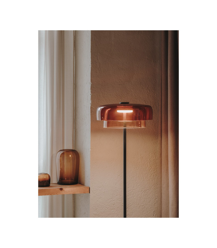 Levels Twin Dome 42cm LED Integrated Floor Lamp Black Amber 17W CCT 2700-3000-4000K Push-2