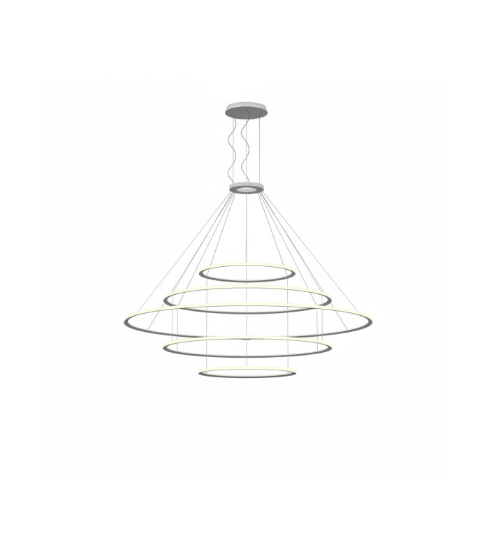 Circular Inward 5 Rings 207cm Integrated LED Pendant Ceiling Light Black 340W 4000K 0-10V Dimming-1