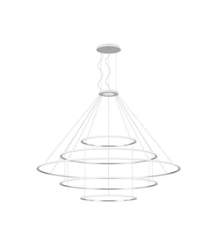 Circular Inward 5 Rings 207cm Integrated LED Pendant Ceiling Light White 340W 4000K 0-10V Dimming-1