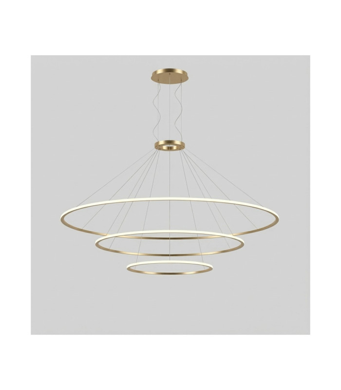Circular Inward 3 Rings 303cm Integrated LED Pendant Ceiling Light Gold 381W 4000K Dali Dimmming
