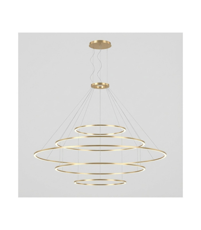 Circular Outward 5 Rings 300cm Integrated LED Pendant Ceiling Light Gold 575W 2700K Dali Dimmming