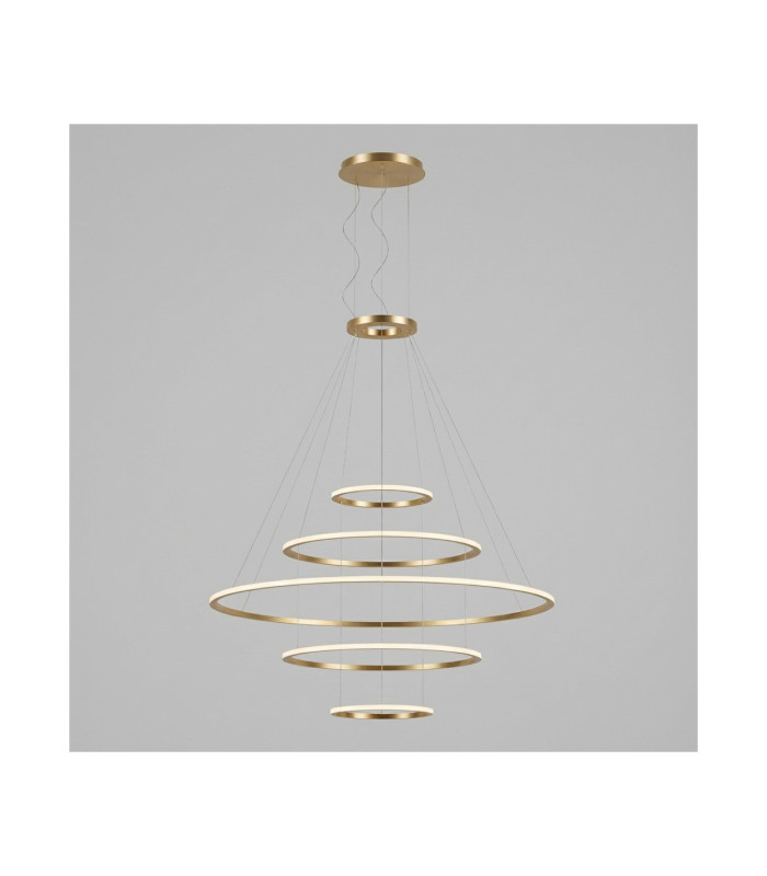 Circular Outward 5 Rings 204cm Integrated LED Pendant Ceiling Light Gold 340W 2700K Dali Dimmming