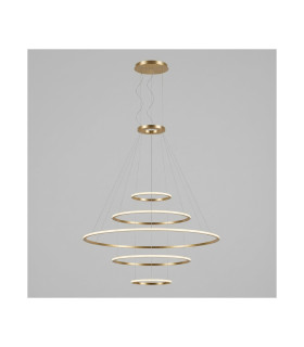 Circular Outward 5 Rings 204cm Integrated LED Pendant Ceiling Light Gold 340W 2700K 0-10V Dimming