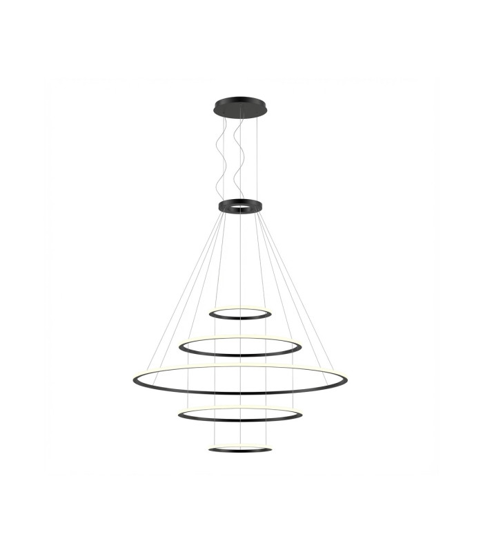 Circular Outward 5 Rings 204cm Integrated LED Pendant Ceiling Light Black 340W 4000K Dali Dimmming-1