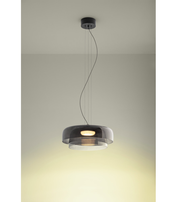 Levels Twin Dome 42cm Dome Pendant Ceiling Light Black Fumé LED 19W CCT 2700-3000-4000K Phase Cut Dimming-3