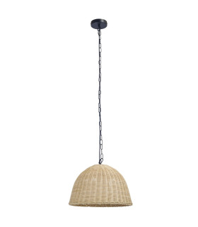 Cortic 40cm Dome Pendant Ceiling Light Black Natural Rattan E27 15W-1