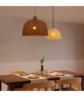 Cortic 40cm Dome Pendant Ceiling Light Black Natural Rattan E27 15W-2