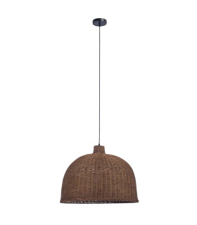 Cortic 60cm Dome Pendant Ceiling Light Black Natural Rattan E27 15W-1