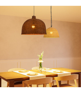 Cortic 60cm Dome Pendant Ceiling Light Black Natural Rattan E27 15W-2